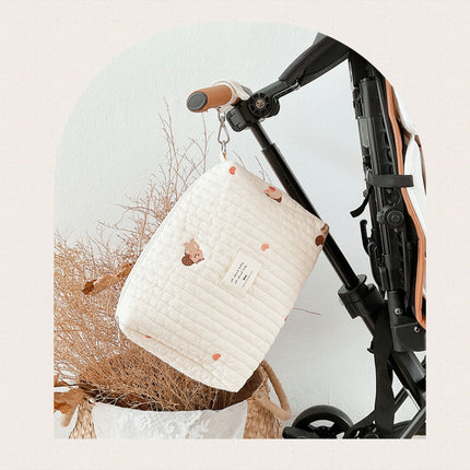 New Zipper Embroidered Cotton Mummy Bag Baby Trolley Hanging Bag Diaper Bag Portable for Going Out