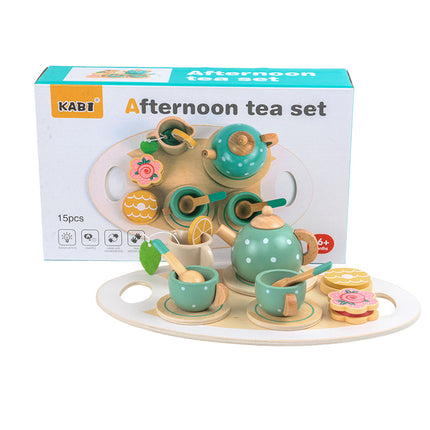 Children's Early Education Simulation Afternoon Tea Play House Teapot Cup Tea Set suit Wooden Cognitive Small Toy Simulation