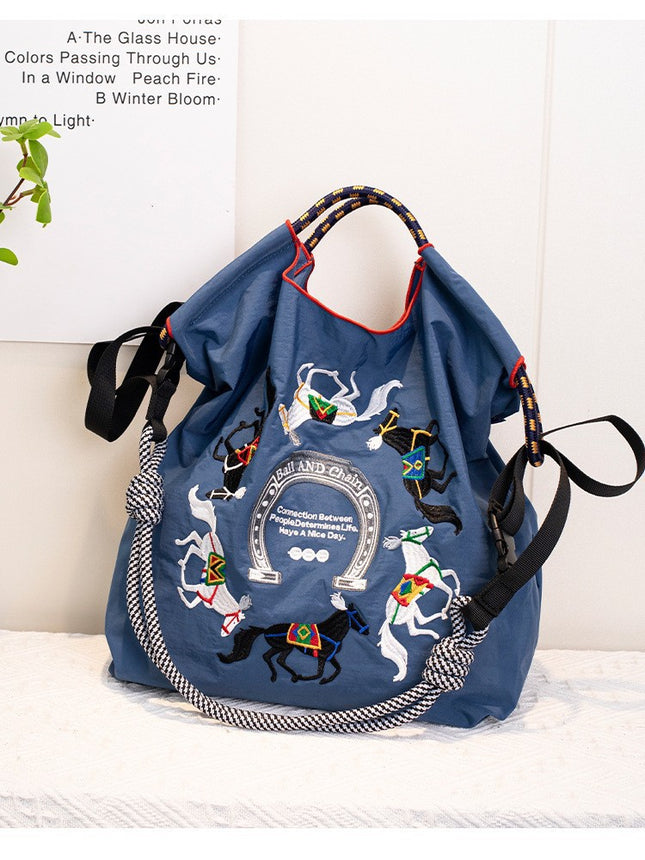 ball chain Japanese high quality eco-friendly shopping bag embroidered hand canvas bag nylon shopping bag
