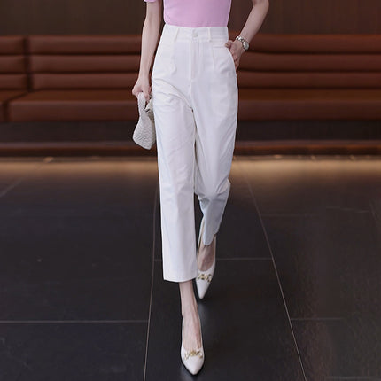 High-Waisted Casual Pants for Women, 2025 Spring and Autumn New Loose Slimming Cropped Cigarette Knife Pants for Petite Figures