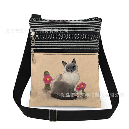 Cross-Border New Product Double Zipper Cat Print Single Shoulder Crossbody Bag Ultra-Light Cross-Border Style Messenger Bag Fashionable and Cute Women's Bag