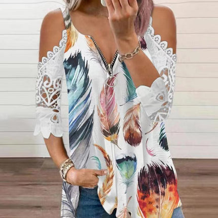 2025 Cross-Border New European and American Export Tops with Suspenders, Cut Out Lace Sleeves, Knitted Amazon Popular T-Shirts for Women