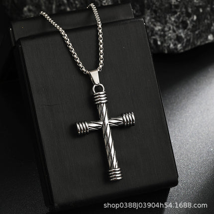 European and American Simple Cast Cross Men's Pendant Necklace Punk Style Black Cross Sweater Chain Jewelry Wholesale