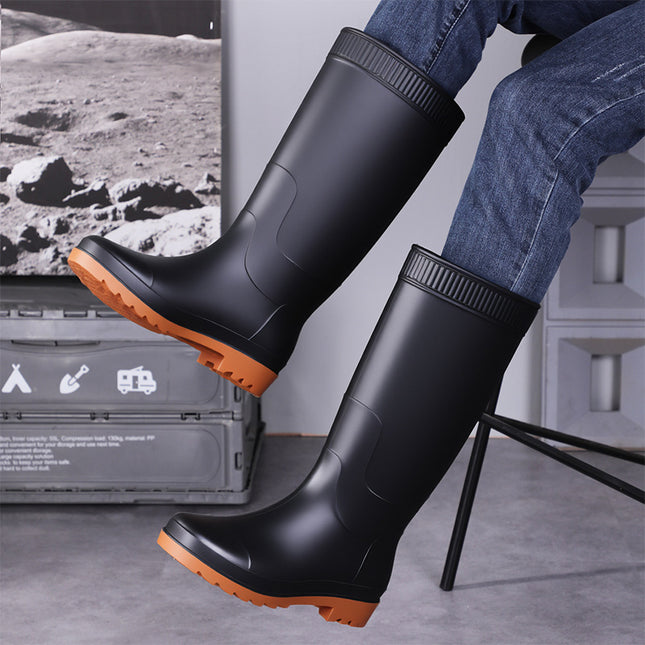 2025 Cross-Border Men's Non-Slip Thickened Wear-Resistant New Rain Boots, Fashionable Outdoor Fishing Shoes, Long Waterproof Boots for Men
