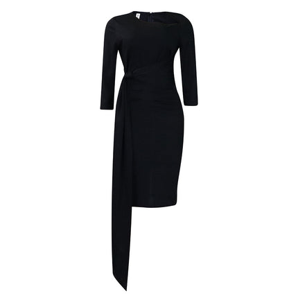 D3168 European and American Clothing Summer Office Dress Three-Quarter Sleeve Pleated Strap Professional Large Size African Dress