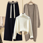 Coffee jacket + rice sweater + black wide-leg pants three-piece set / M recommendation 40-50kg