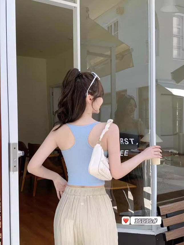 Thread Cotton Back I-shaped Design Sense Beautiful Back Integrated Fixed Cup Sling All-match Slim Look Slim Vest Base