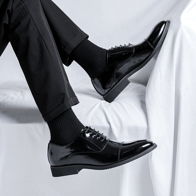 Korean Style Triple Joint Black Soft Face Wedding Shoes for Groom 2023 Summer New Youth Dress Business Suit Leather Shoes