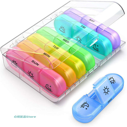 Amazon Seven Days a Week 21-Compartment Black Portable Medicine Box Classification Box for the Elderly to Carry Medicine Box