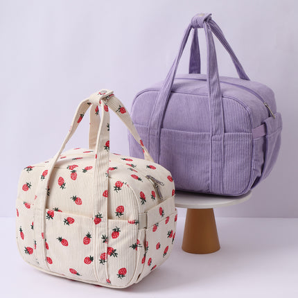 New Corduroy Strawberry Cutlery Bag Office Worker Outdoor Insulated Bag Lunch Box Handbag Portable Lunch Bag