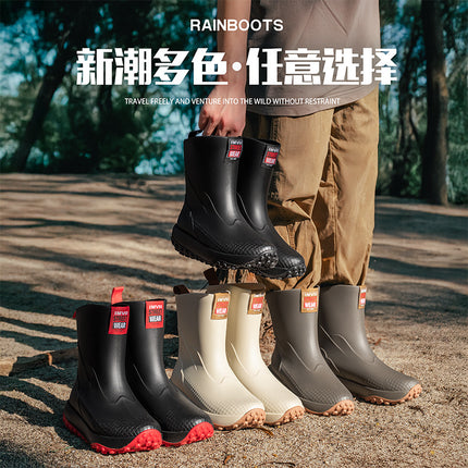 2026 Cross-Border New Fashion Mid-Calf Rubber Shoes for Men, Non-Slip Kitchen Work Shoes, Waterproof Men's Fishing Boots