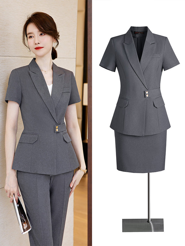Short-sleeved professional suit suit women's summer high-end elegant hotel front desk manager work clothes beauty salon gold shop work clothes