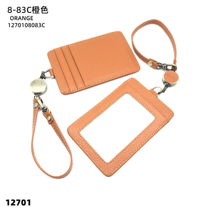 Fashion Genuine Leather Hangtag One-sided ID badge Wrist Wear Drawable Waist Card Bag Japanese and Korean Work Card Set