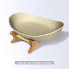 Bamboo wood frame clay color single layer plate [ceramic style]