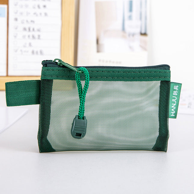 Korean Card Bag Vintage Transparent Grid Zipper Bag Storage Small Bag Bank Card Storage Bag Coin Coin Bag