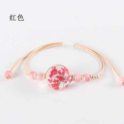 Gypsophila Dried Flower Bracelet for Girls, Students, Best Friends, Couples Gift, Glass Ball Eternal Real Flower Ceramic Couple Bracelet