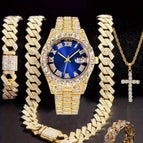 Golden blue face (watch + bracelet + necklace + cross necklace + ring)