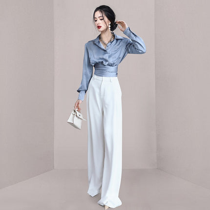 Royal Sister Fan High Waist Show Hip Show High Wide Leg Cross-border 2023 Socialite Fashion All-match Korean Style Floor-mopping Wide Leg Pants Women