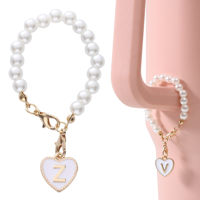 Cross-border keychain Cup accessories Pearl Chain love chain strap lobster buckle hanging 26 English letters chain