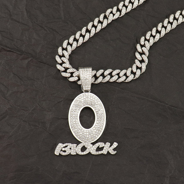 Cross-border Hip-hop European and American Style Cool Flash Diamond Letter OBLOCK Pendant Necklace Personalized Fashion Wear Clavicle Chain