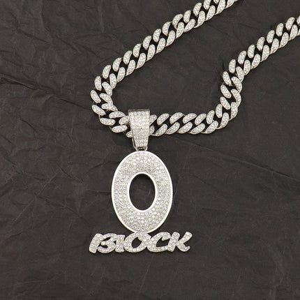 Cross-border Hip-hop European and American Style Cool Flash Diamond Letter OBLOCK Pendant Necklace Personalized Fashion Wear Clavicle Chain