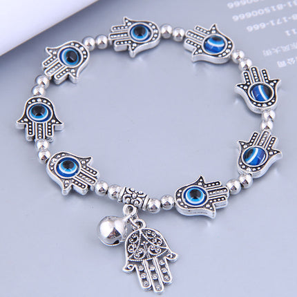 Aliexpress Hot Selling Retro Fatima's Hand Bell Pendant Alloy Bracelet Devil's Eye Lucky Tassel Jewelry