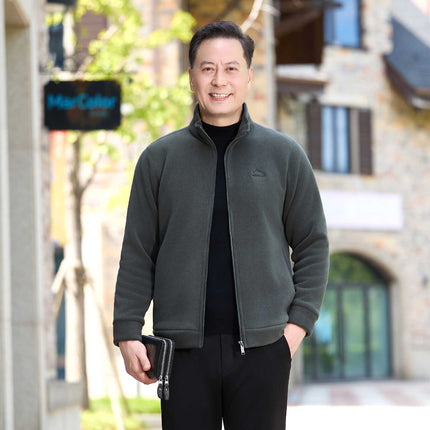 Middle-Aged Men's Velvet Thickened Jacket Autumn and Winter Casual Dad Wear Fleece Warm Fashion Zipper Shirt