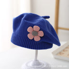 Small pink flower beret-sapphire blue / 3-48 months