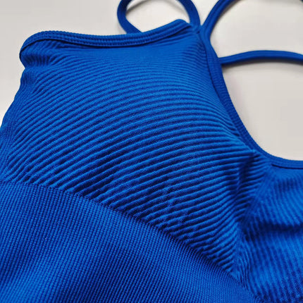 Women's Running Training Sports Suit, White Klein Blue Yoga Thin Straps, Beautiful Back Fitness High-Waisted Peach Pants