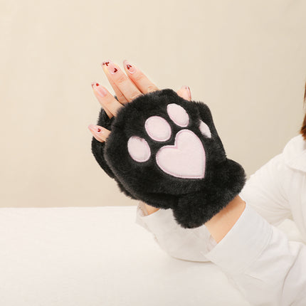 Cute Cat Claw Plush Gloves for Women in Autumn and Winter K-Style Ins Students Versatile Half-Finger Touch Screen Thickeneded Warm Split Fingers