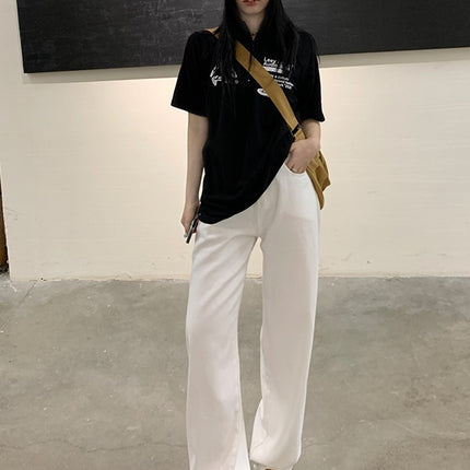 With inch women's clothing | 2025 loose Denim wide leg white straight pants women slim mop pants pear-shaped slim