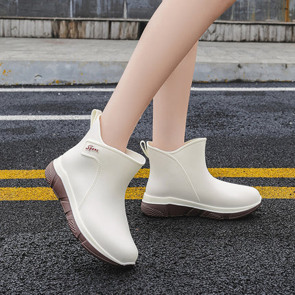Fashionable Waterproof Rain Boots for Women, Fashionable Mid-Calf Water Boots, Lightweight Outer Overshoes, Non-Slip, Versatile and Wear-Resistant for All Seasons