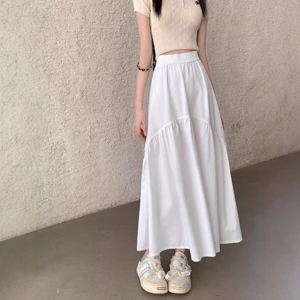 Summer Army Green pleated pleated skirt for children 2024 new small elastic waist A- line long skirt worker