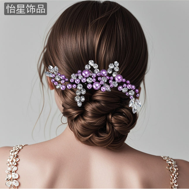 Yixing Elegant Fashion Pearl Hair Comb Fairy Purple Hair Rhinestone Headwear Bridal Wedding Accessories Comb A271
