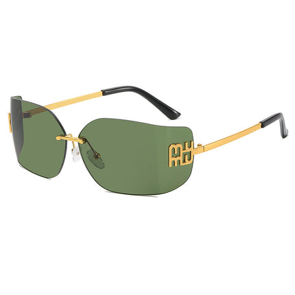 Curved Surface Frameless Sunglasses Women's 2025 New Suit Fit Square Face High Sense Large Frame Small Women's Sunglasses