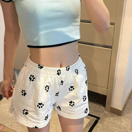 American Style Dog Feet Printed Sports Shorts Women's Summer Thin Loose Casual Outfit A- shaped Three-point Wide-leg Hot Pants