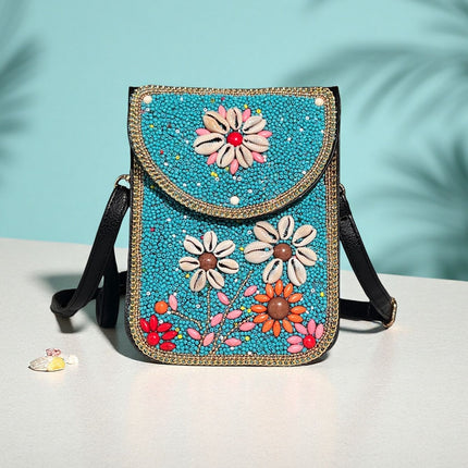 Red Lotus Women's Mobile Phone Bag Xinjiang Inner Mongolia Yunnan Travel Souvenir Retro Heavy Industry Rice Bead Shoulder Bag