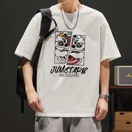 2024 new summer heavy 260g cotton T-shirt men's short sleeve loose printed T-shirt trendy top men's clothing