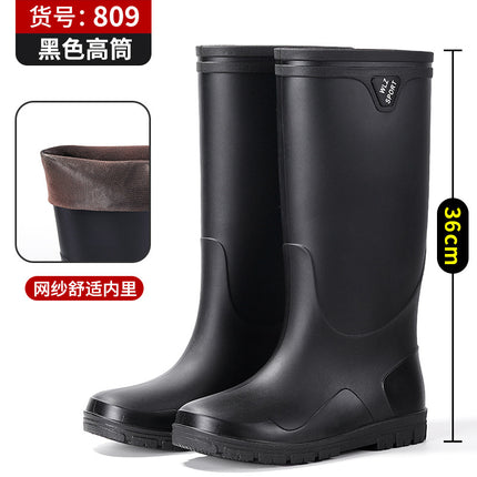 New Foreign Trade Style High-Tube Men's Water Boots, Mid-Tube Outdoor Waterproof Non-Slip Long-Tube Warm Thickened Fishing Rubber Shoes