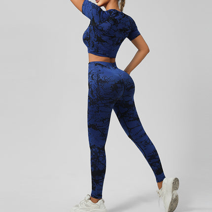 Cross-Border Seamless Tie-Dye Yoga Wear Beautiful Back Sports Bra High Waist Peach Butt Lift Fitness Tights Suit for Women