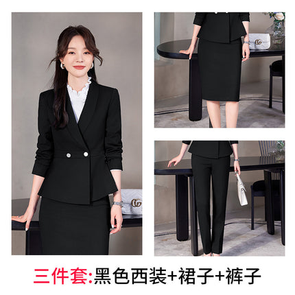 navy blue Professional suit Women's Fashion Elegant Suit Shirt Three-piece Hotel Manager Work Clothes Front Desk Uniform