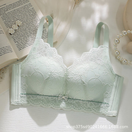 Dd409 Summer Hollow Cup Underwear for Large Busts, Minimizing and Gathering Lace Breathable Thin Adjustable Bra