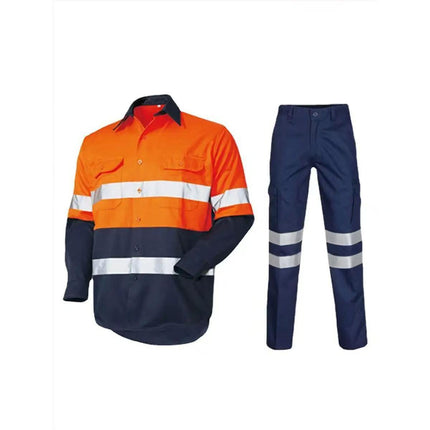 Pure Cotton Export Work Shirt Long-Sleeved Labor Protection Auto Repair Welding Construction Oil Field Gas Station Workshop Reflective Pants