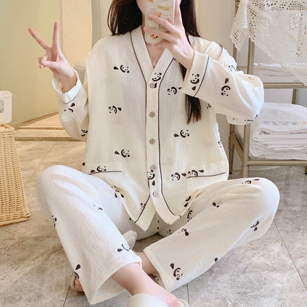 New crepe plus size cotton confinement clothing soft and comfortable sweat-absorbent breathable maternity pajamas