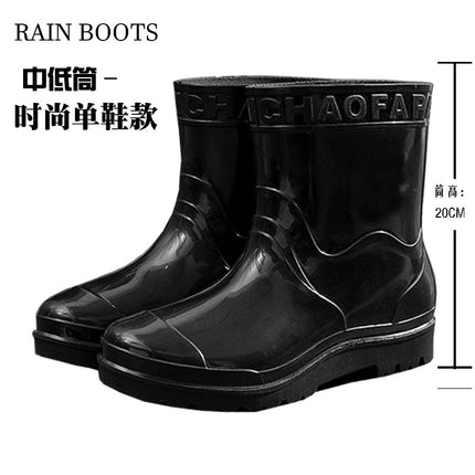 Black High-Tube Men's Rain Boots for Foreign Trade, Waterproof and Non-Slip Kitchen Shoes, Warm Mid-Tube Men's Water Boots, Rain Boots