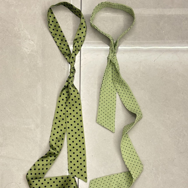 Korean Style Green Poll Dot Long Silk Scarf Neck Women's 2025 Spring and Summer New Style Tie Hair Belt High-end Scarf Belt