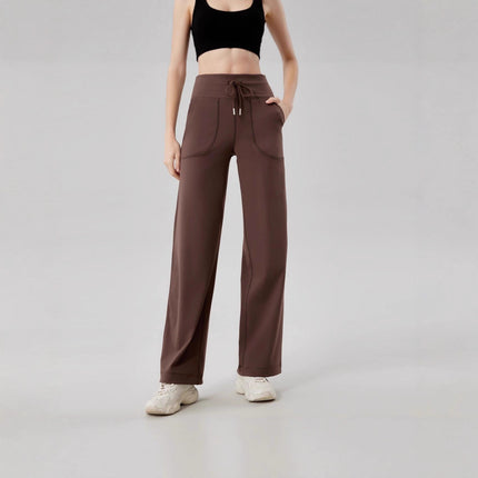 Lulu Straight-Leg Pants Slimming Butt-Lifting Yoga Sports Pants Waist-Cinching Drawstring High-Waisted Wide-Leg Pants Autumn Running Casual Pants