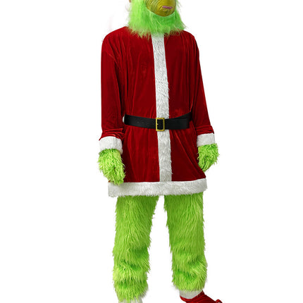 Santa Claus Grinch Green Furry Monster Grinch Party Performance Costume Cross-Border Christmas Costume Cosplay Set