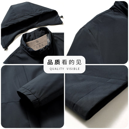High-end Men's Spring and Autumn Coat Men's Removable Cap Middle-aged Dad's Casual All-match Jacket Hooded Loose Top