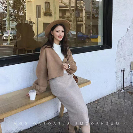 Autumn New Slim Knitted Skirt Mid-length Hip Skirt Skirt Women's Elegant Slim-fit Straight Step Skirt